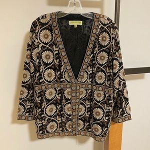 Sigrid Olsen Embroidered Floral Cardigan Blouse